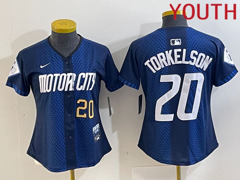 Youth Detroit Tigers 20 Torkelson Blue City Edition Nike 2024 MLB Jersey style 2